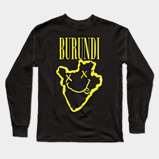 Vibrant Burundi Africa x Eyes Happy Face: Unleash Your 90s Grunge Spirit! Smiling Squiggly Mouth Dazed Smiley Face Long Sleeve T-Shirt